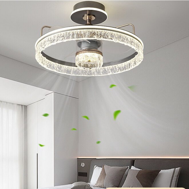 冰裂纹风扇灯卧室吸顶灯高端轻奢现代简约大气隐形静音电扇一体灯