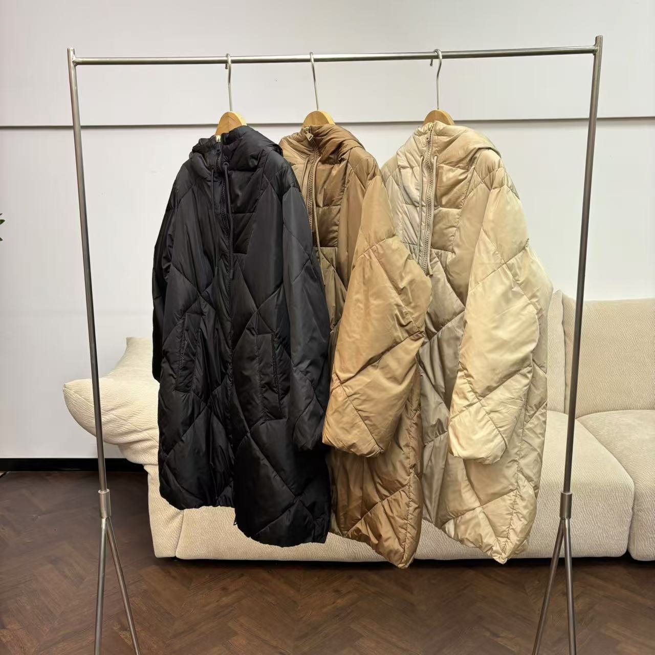 CSY3898 意大利客人订单 菱格三色中长款羽绒服