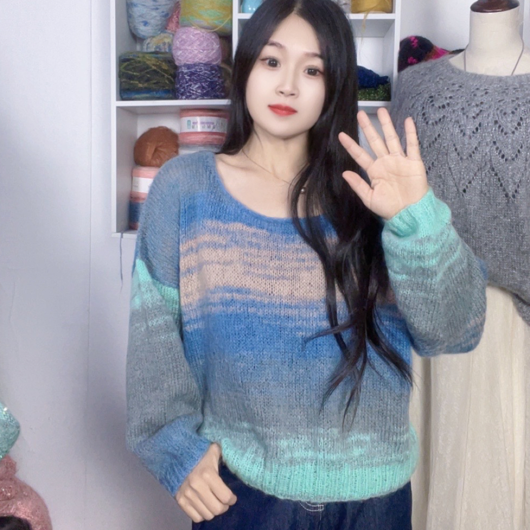 真丝段染羊毛细马海毛手工编织渐变柔软手编马海毛毛线绒毛粗毛