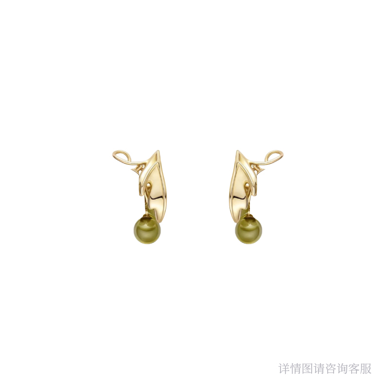 合金合成锆石耳饰 绿琉璃葡萄珠耳钉-8737