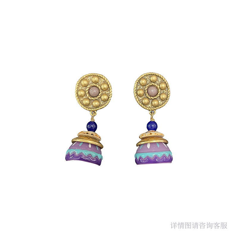 铜合金珐琅耳饰 定制欧货-8428复古宫廷风轻奢高级感耳钉