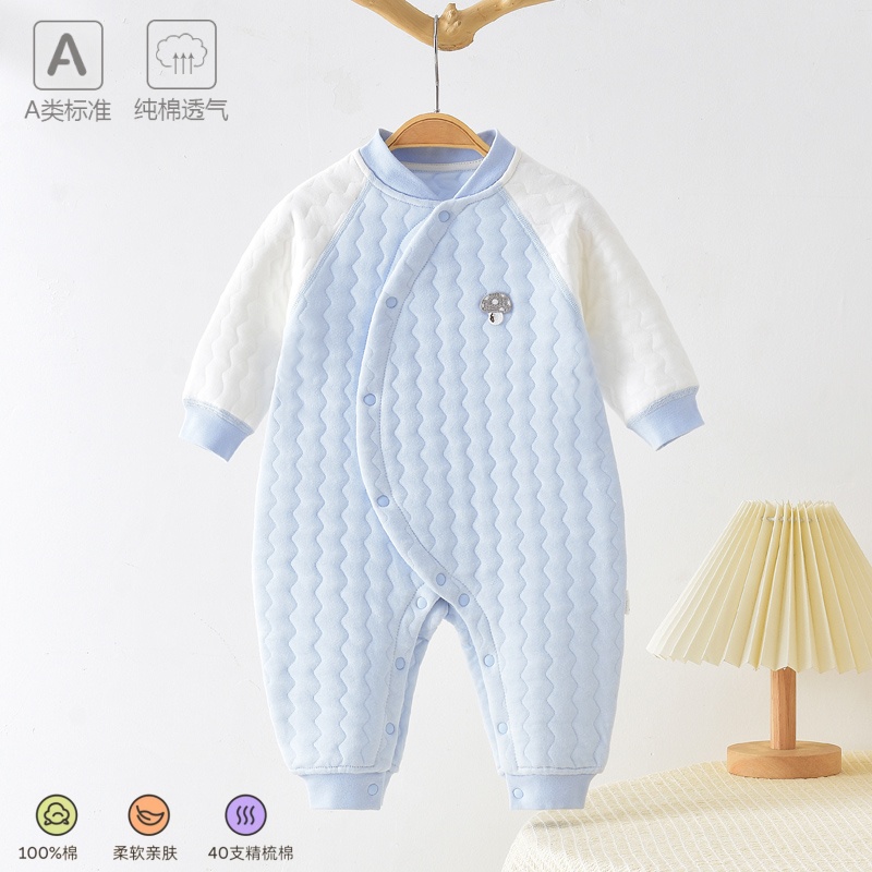 婴儿连体衣春秋款纯棉新生儿衣服男女宝宝超萌哈衣爬服三层夹棉