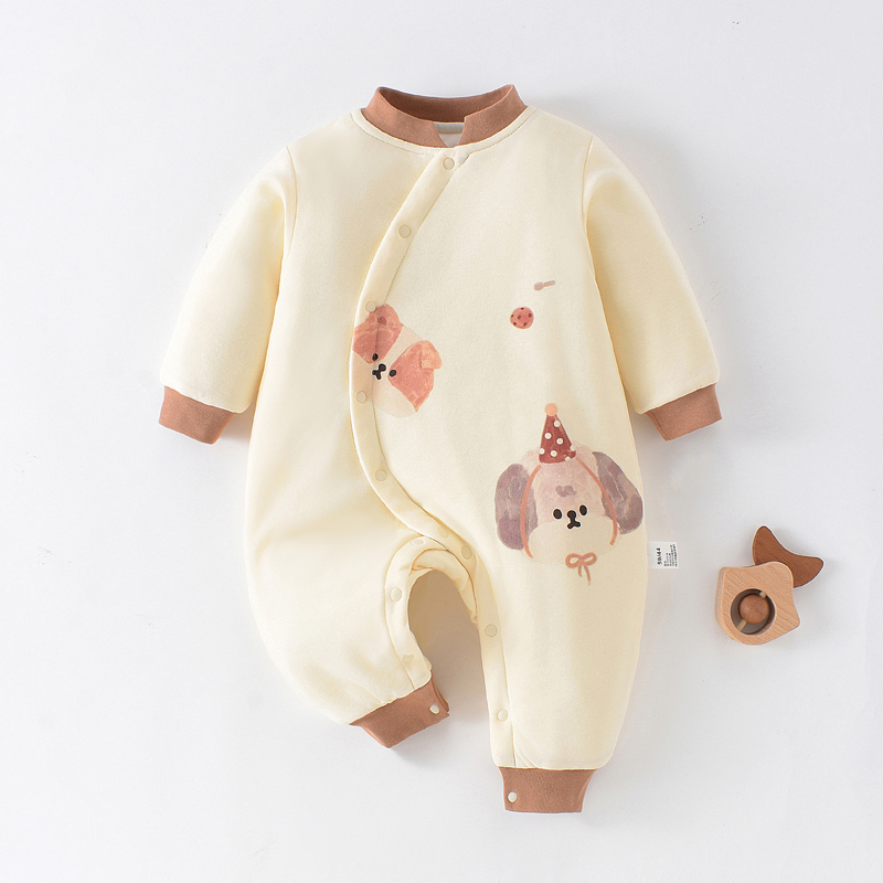 婴儿连体衣加绒冬季保暖男女宝宝哈衣加厚爬爬服棉服无骨可爱原创