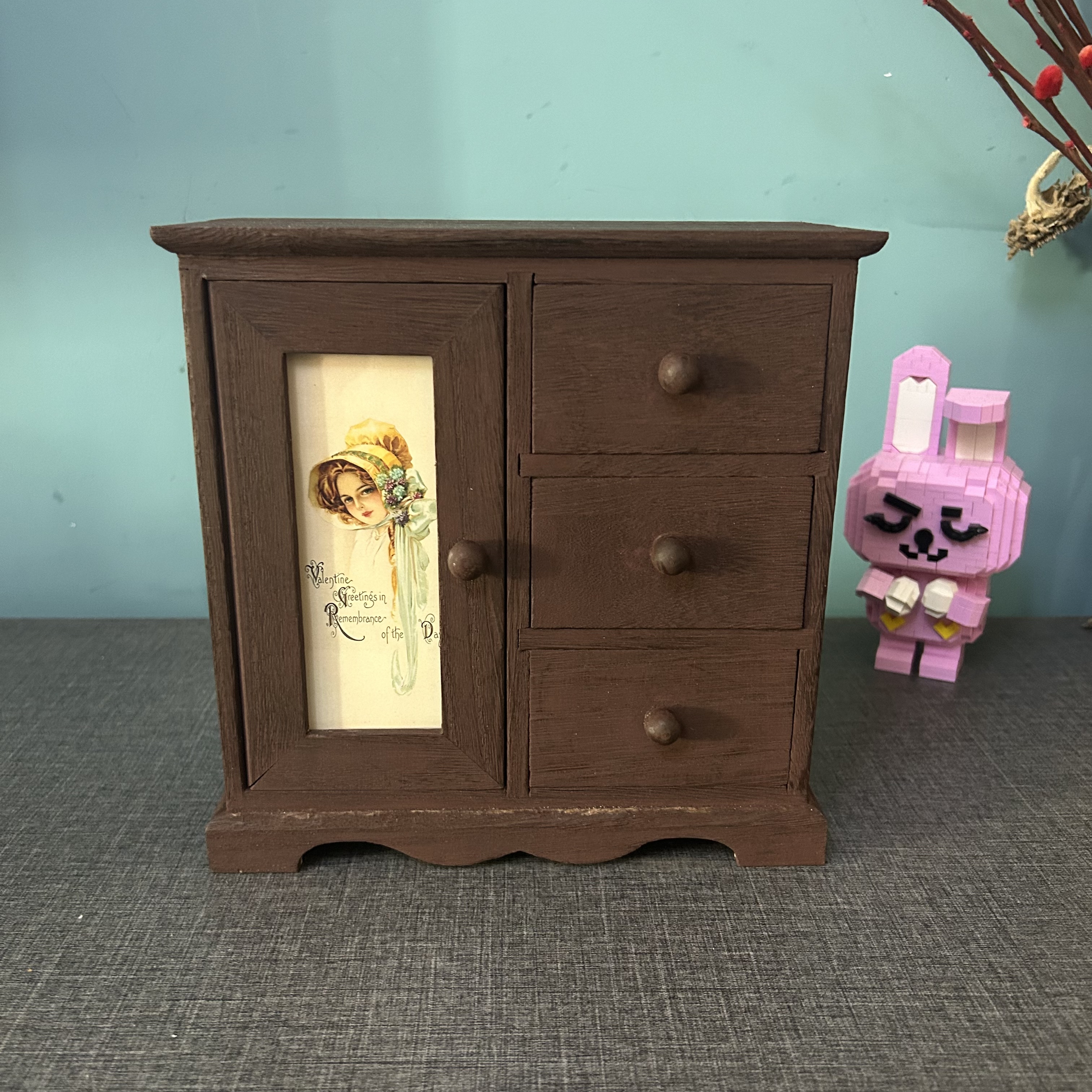 K01 红棕色一门三抽个别抽屉内部缺材介意勿拍梧桐木抽屉收纳柜 