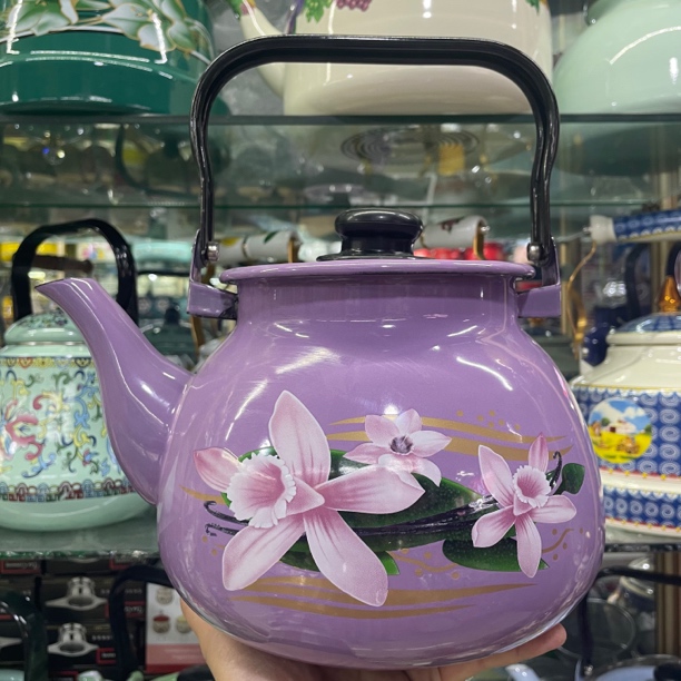 田园风搪瓷茶壶家用烧水壶泡茶壶中式餐厅茶壶3.5升L（5～6人适用）