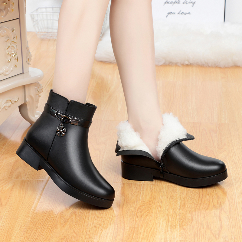 （断码码处理）女棉鞋低跟大码妈妈鞋皮毛一体女靴