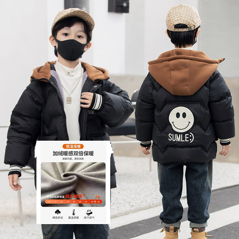 童装儿童棉服男童加绒加厚免洗棉衣2023新款中小童冬装连帽外套