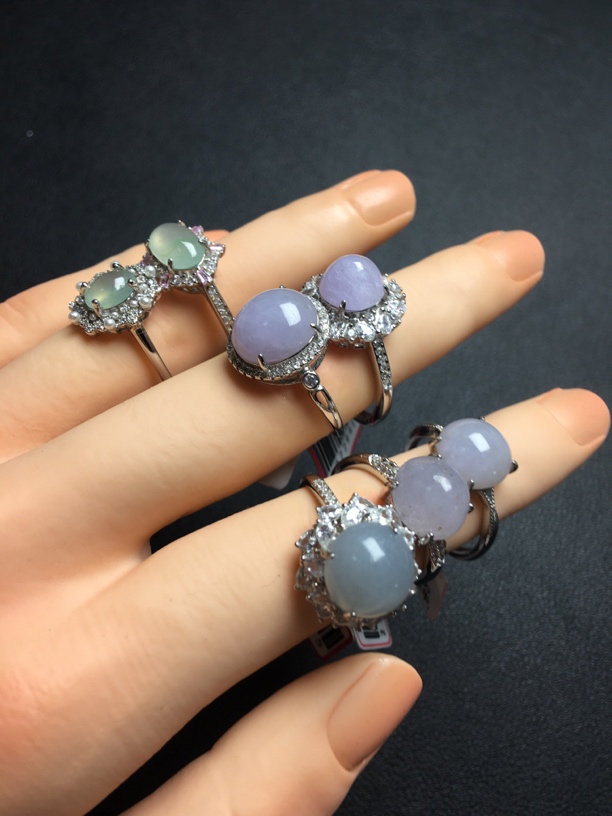 天然a货翡翠925银镶嵌女款戒指