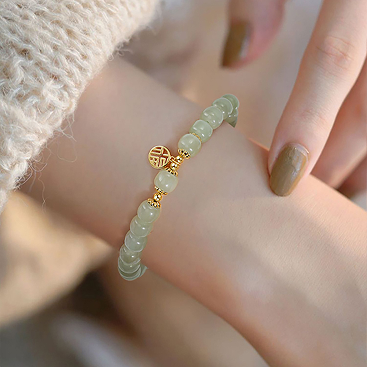 S925银福牌和田玉手串新中式玉手链高级感手饰新年礼物送女友老婆