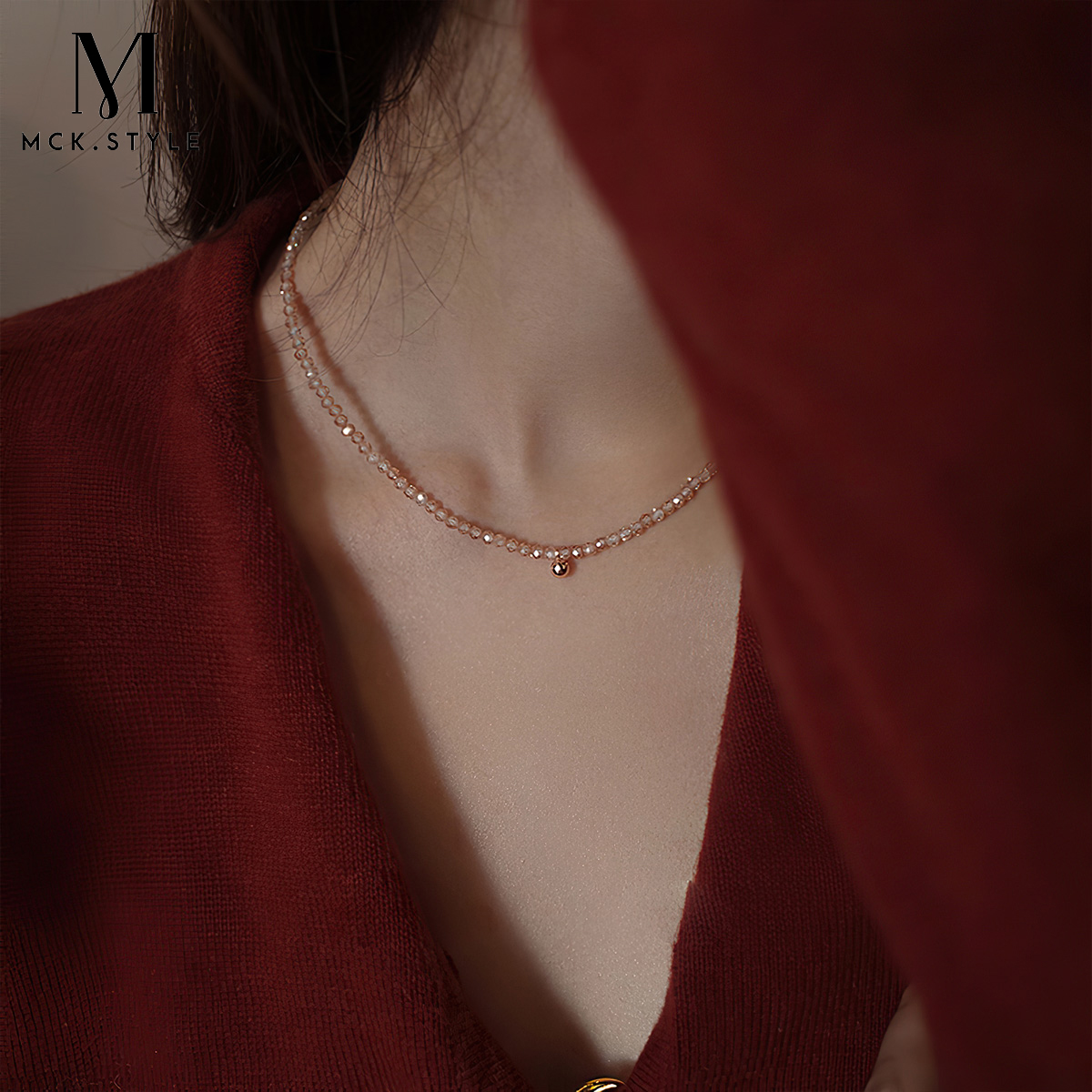 mck 合金合成锆石项链 百搭串珠项链女ins锁骨链高级感choker颈链