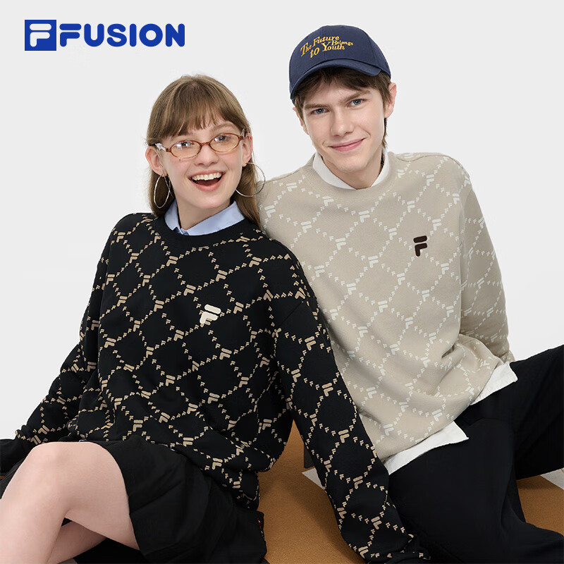 FILAFUSION情侣款套头卫衣2024秋新款时尚针织长袖上衣T11U433205