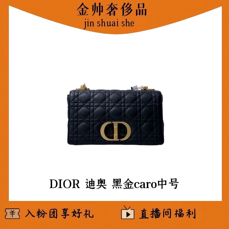 99新 DIOR/迪奥 黑金/caro/中号/单肩包/B3248