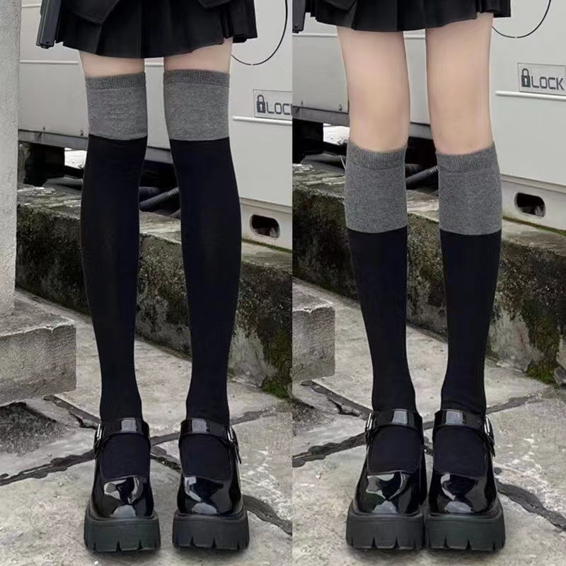 1088-学院风撞色拼接长筒袜