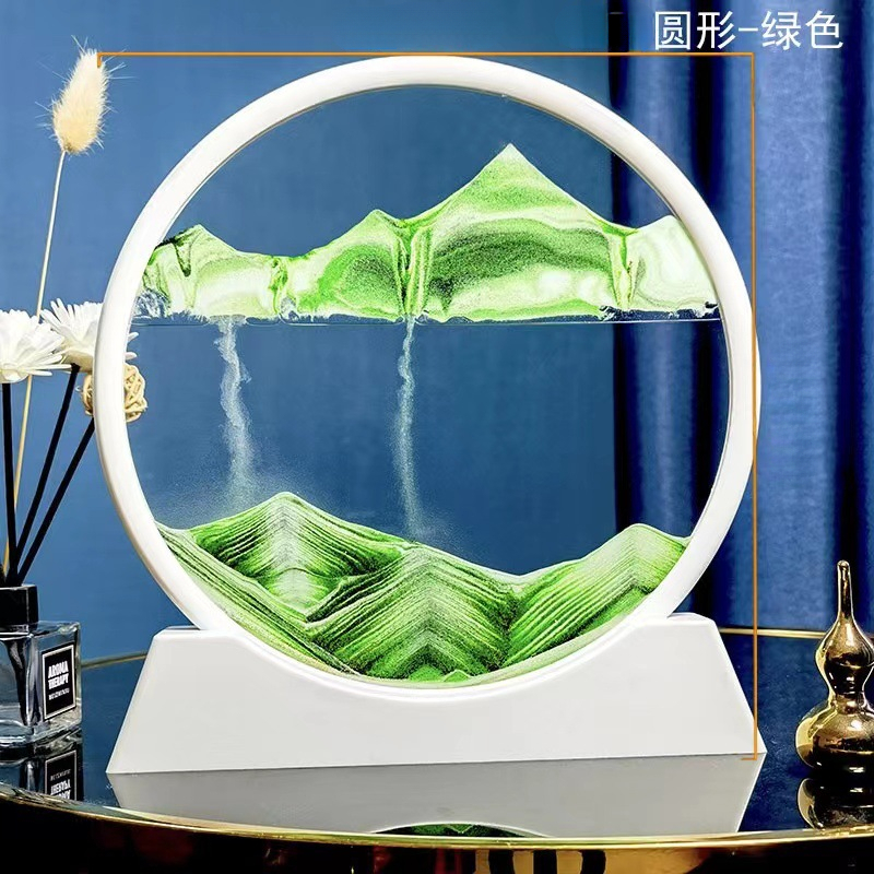 3D流沙画解压艺术沙漏摆件客厅桌面办公室山水画工艺礼品工圆形山