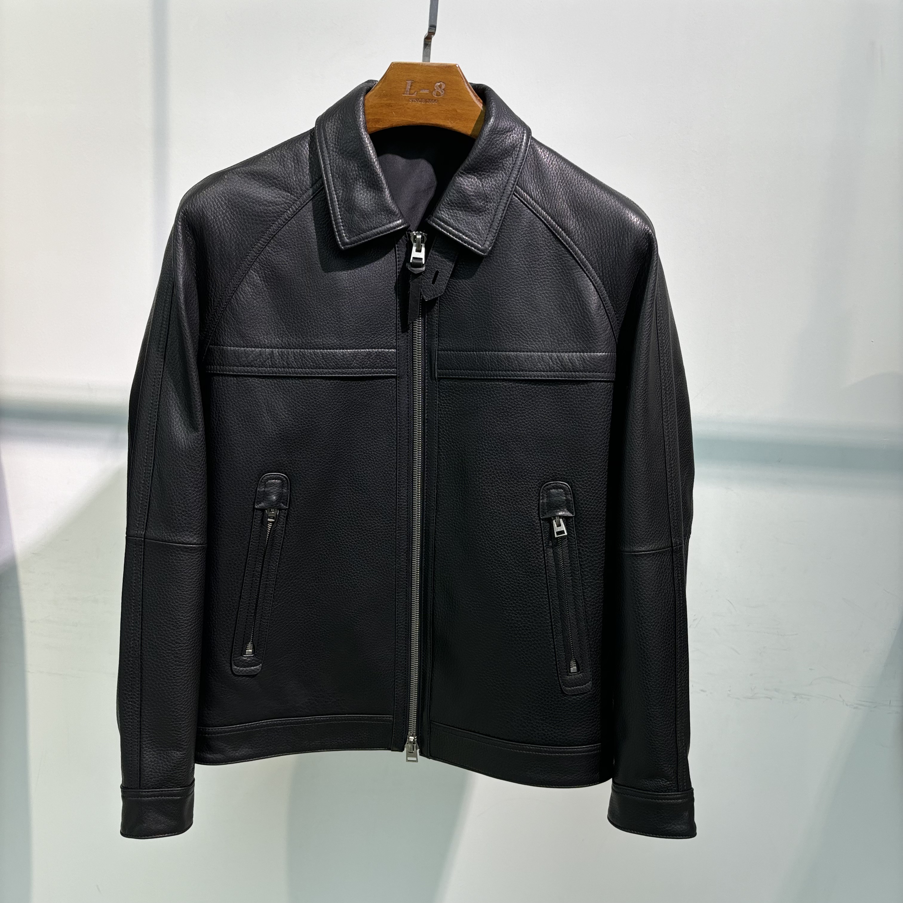 新款高定男士山羊皮翻领机车休闲短款真皮皮衣外套潮男夹克