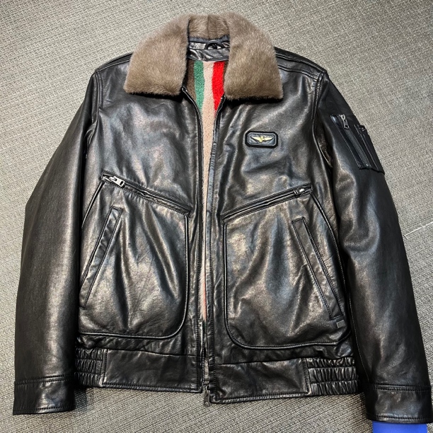 貂内胆翻领真皮男士皮衣