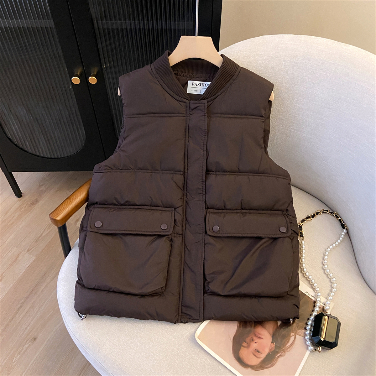 8802胖mm棉服马甲女新款大码秋冬立领宽松网红马夹背心坎肩外套潮