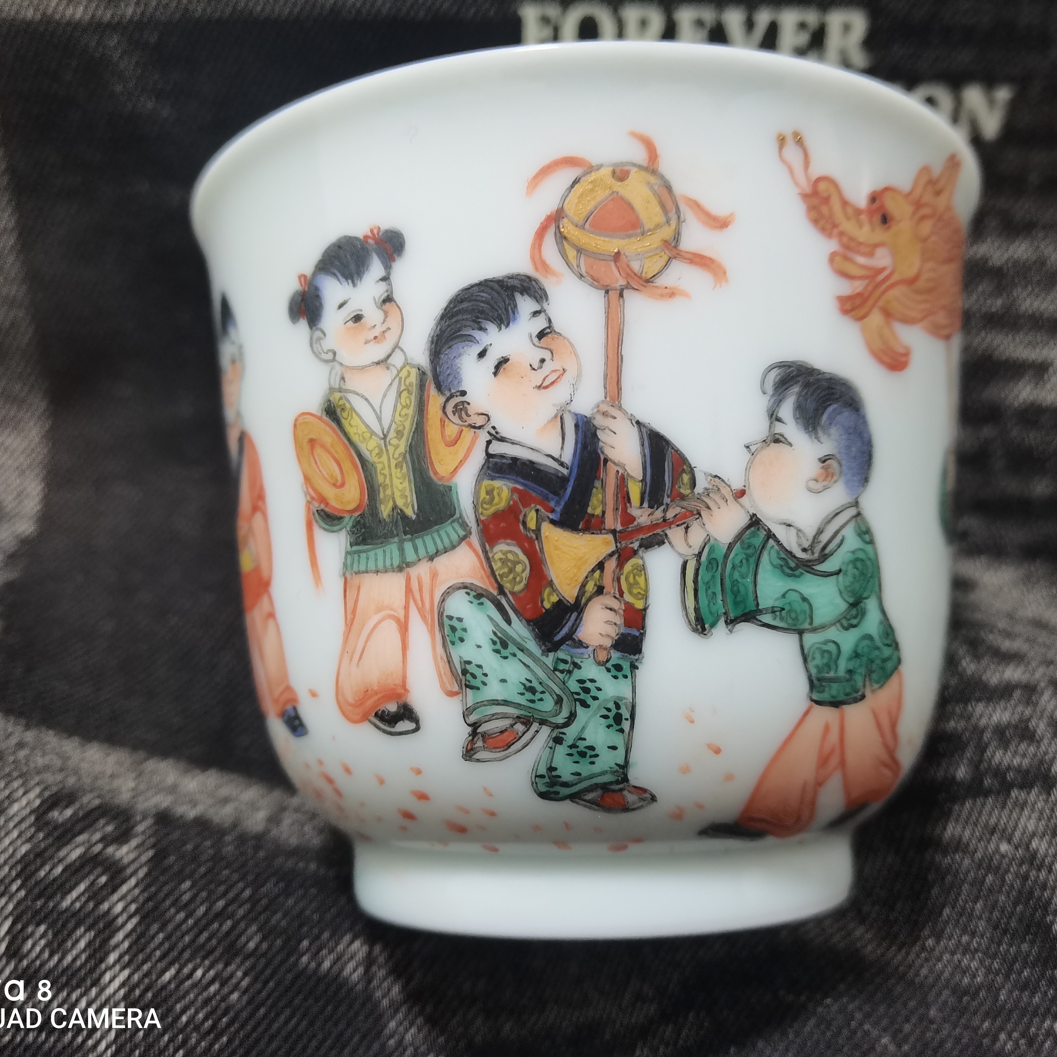 茶杯创意陶瓷熊猫主人杯茶具品茗杯全手工白瓷高档矾红手绘龙纹