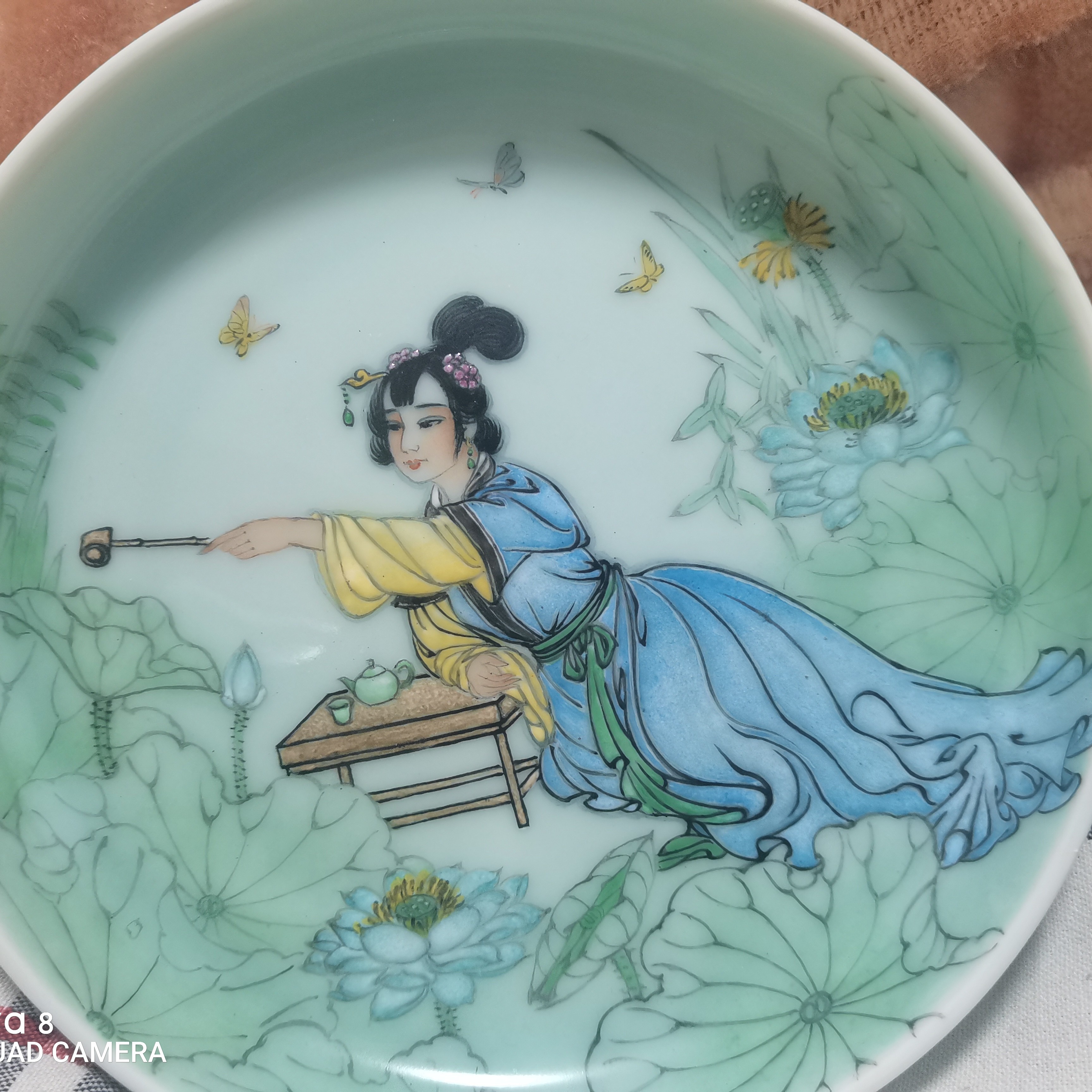 手工茶盘蝶恋花陶瓷大盘珐琅精美青釉