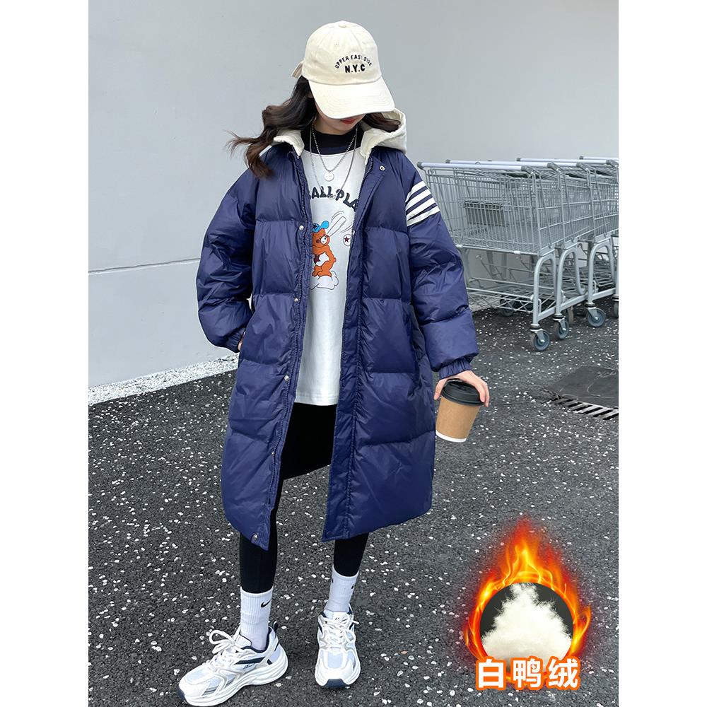 巴拉巴拉女童羽绒服2023新款秋冬装洋气时髦中小学生中长款白鸭绒