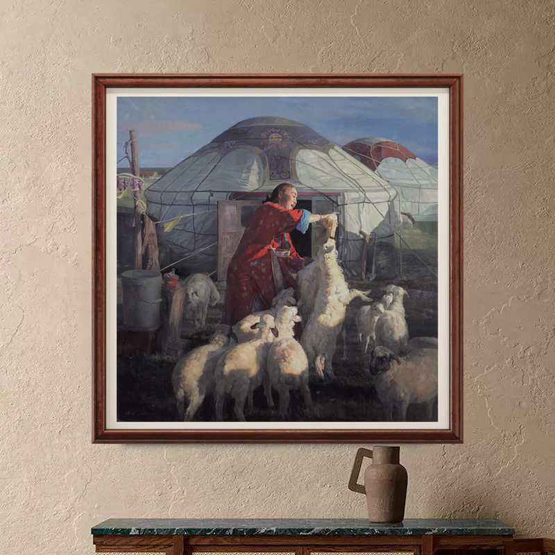 【清晨】林德华原创油画的肌理复刻版画民族风客厅玄关民宿装饰画