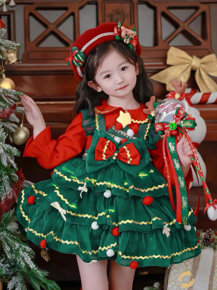 发光圣诞节儿童服装女孩演出洛丽塔蓬蓬裙2023冬季女童公主连衣裙