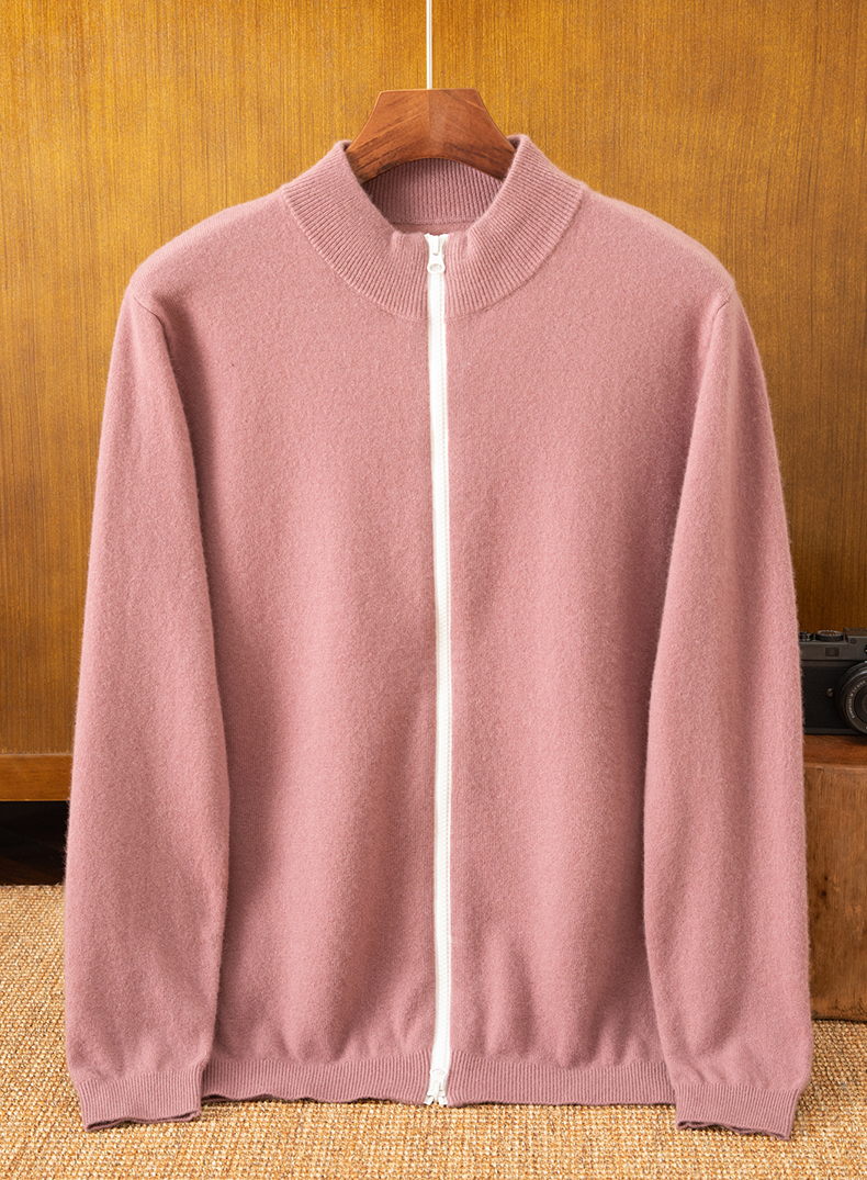 新品100%男士纯山羊绒秋冬新款拉链开衫大码针织纯色圆领加厚毛衣