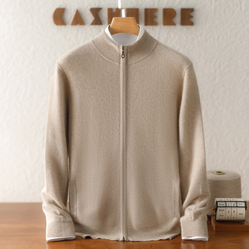 【100%男士纯山羊绒】2024秋冬新款虚提工艺带兜开衫毛衣