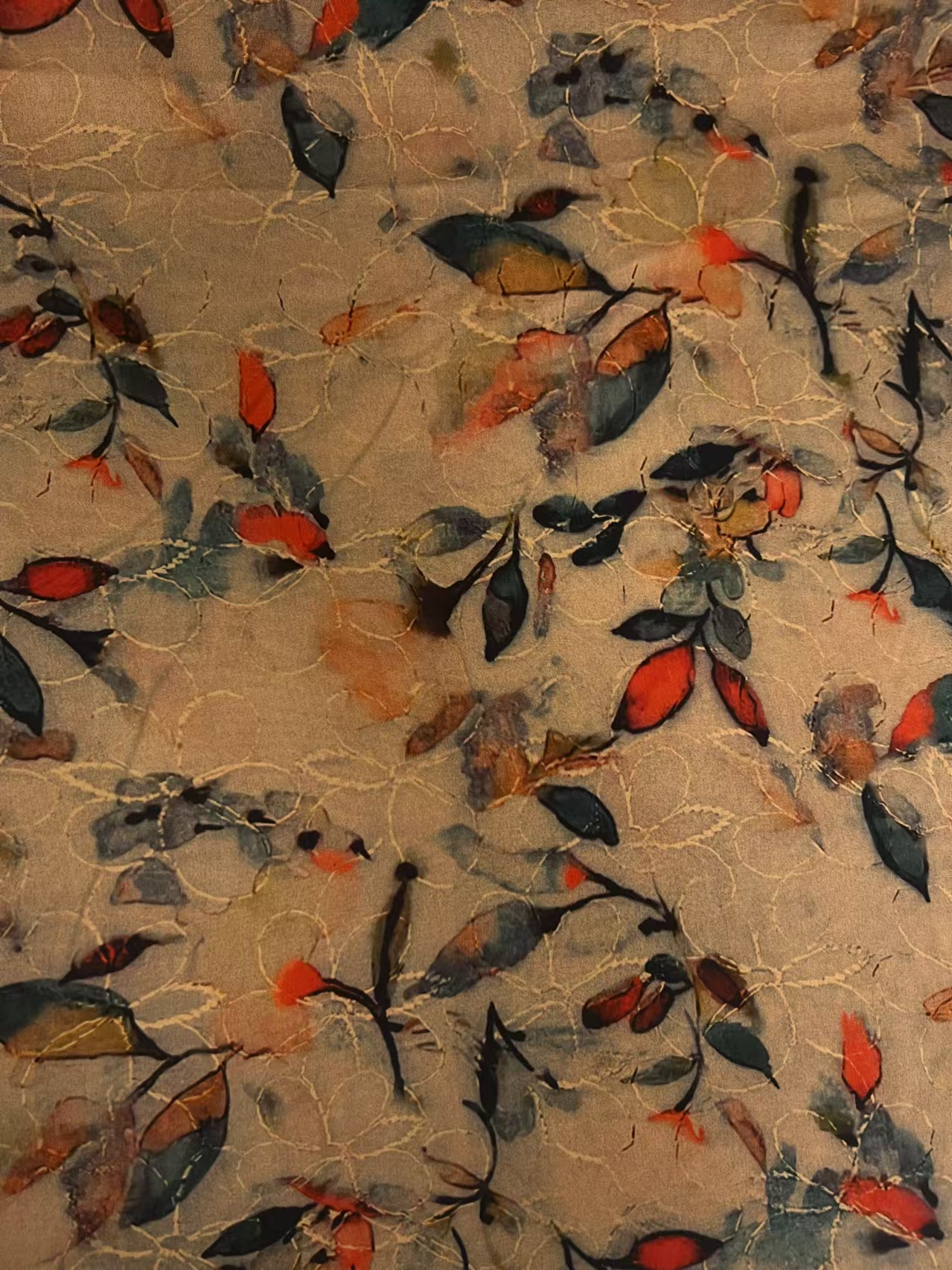 【素锦】精梳染底贡缎斜纹金枝绿叶定制类不支持7天无理由