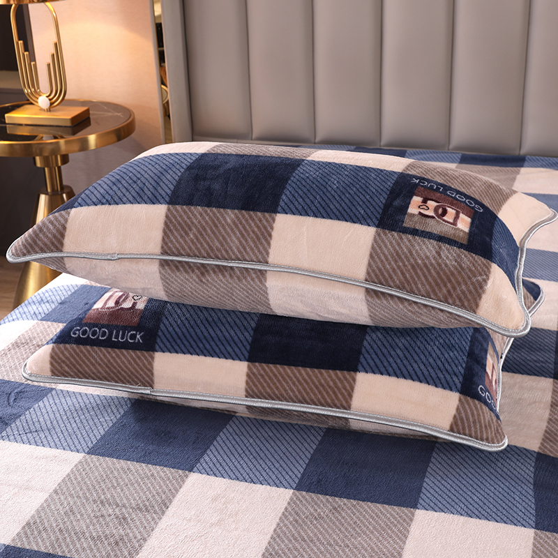 冬季加绒珊瑚牛奶绒枕套一对装单人家用学生一只枕头套枕芯内胆套