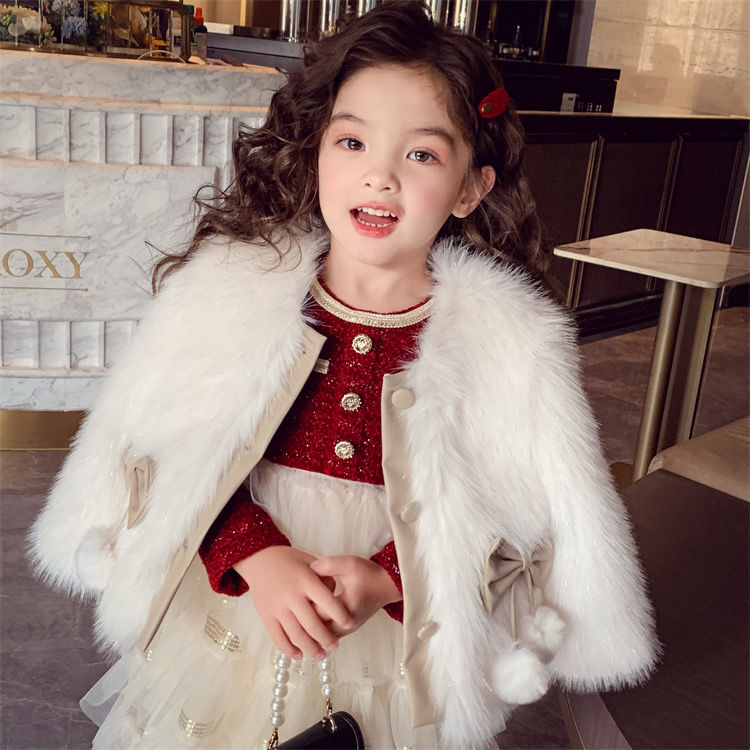 女童毛毛外套冬装2025新款洋气儿童时尚小香风夹棉保暖仿皮草大衣