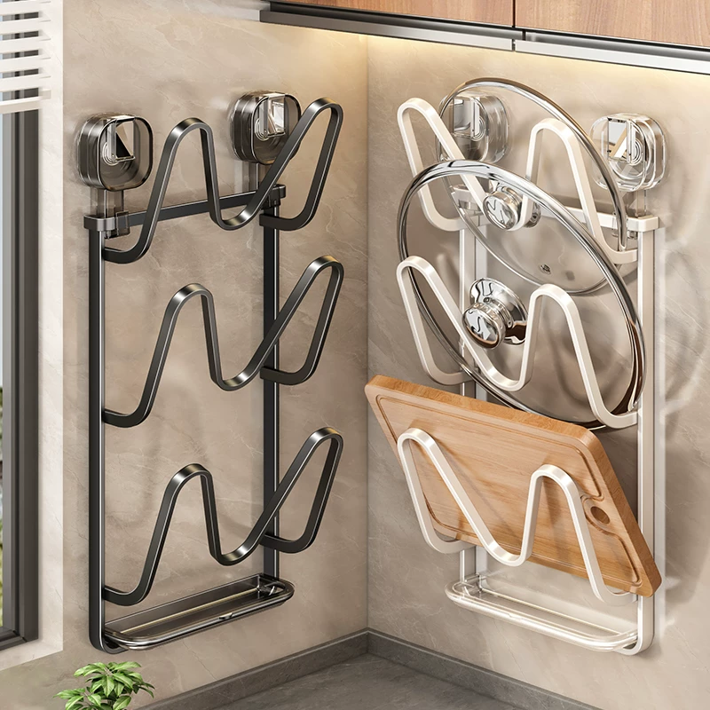 吸盘锅盖架壁挂式免打孔厨房置物架多功能收纳架菜板架多层砧板架