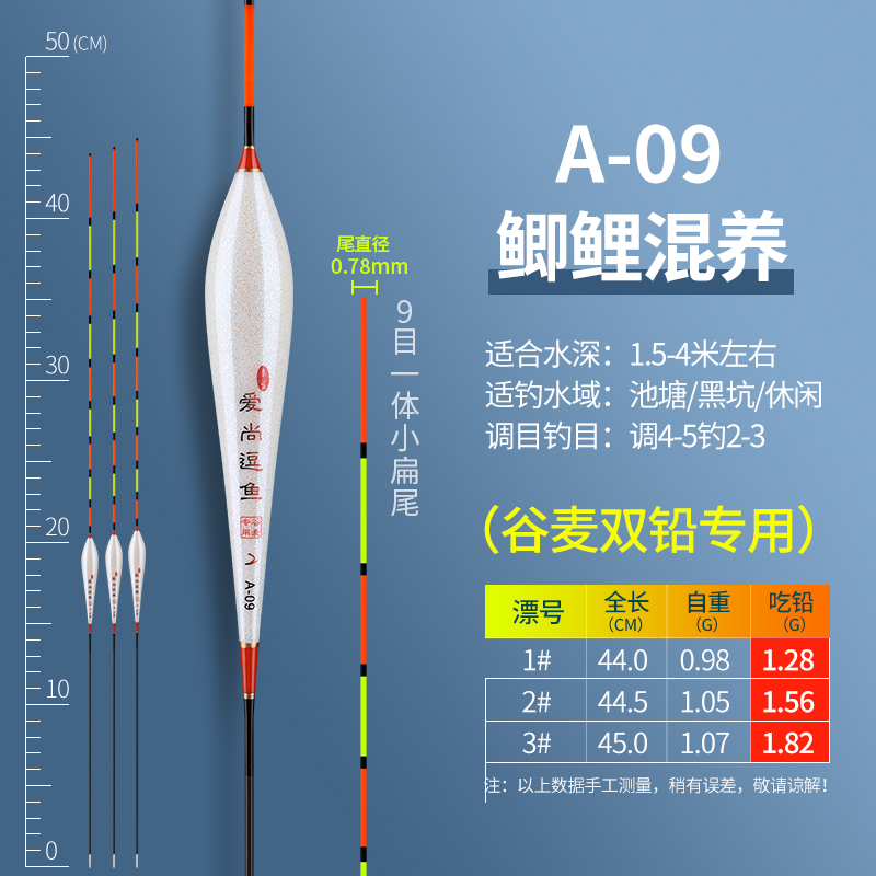 爱尚逗鱼A-09混养鱼漂  双铅定制漂 谷麦立漂