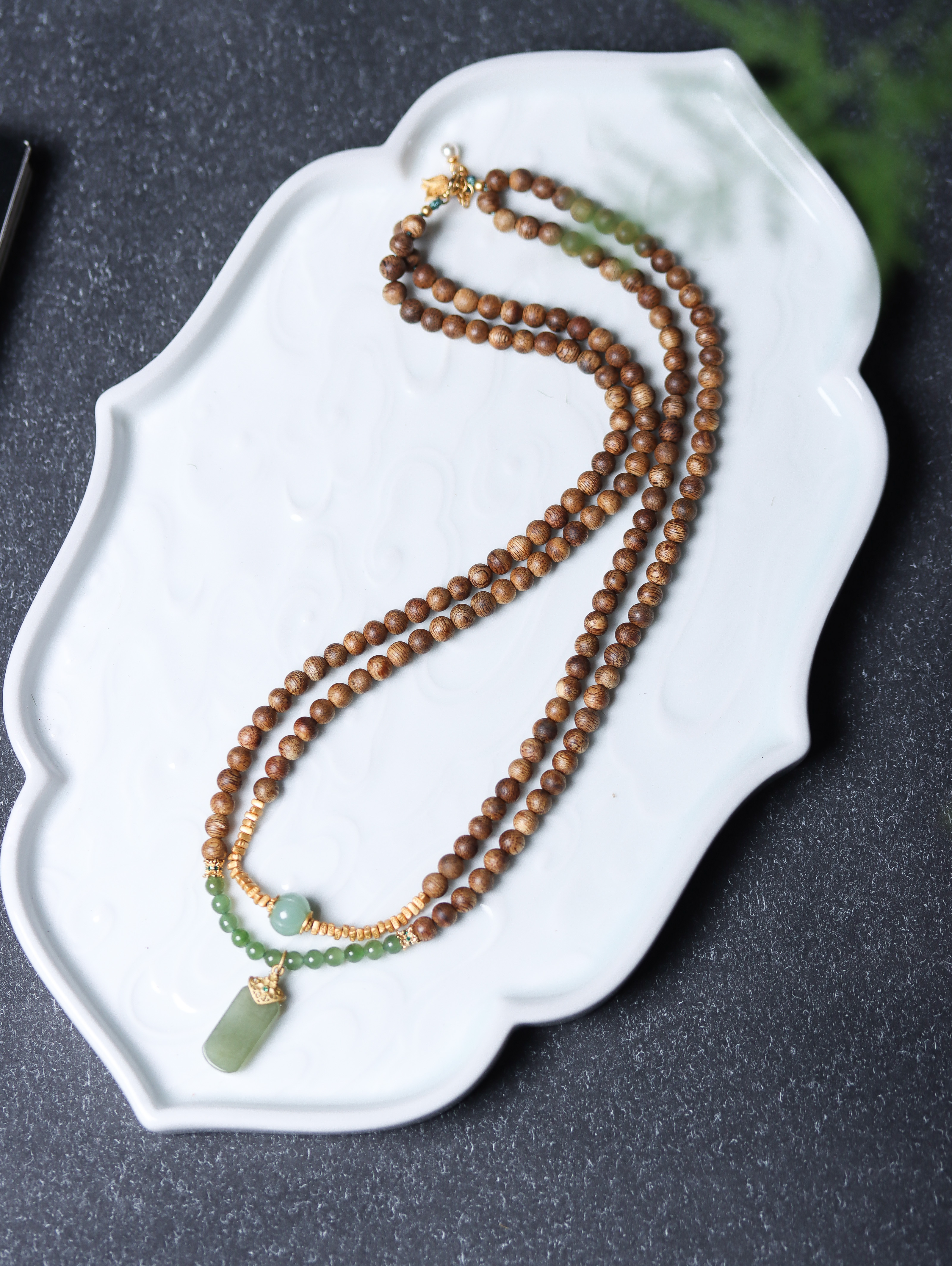 沉香【忆湘】绿棋4MM双层锁骨链