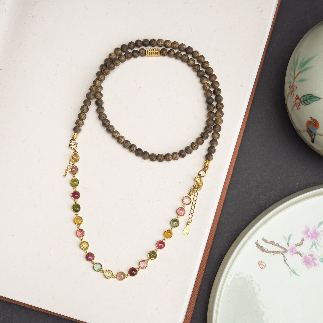 沉香【雨后彩虹】绿棋4MM两用锁骨链