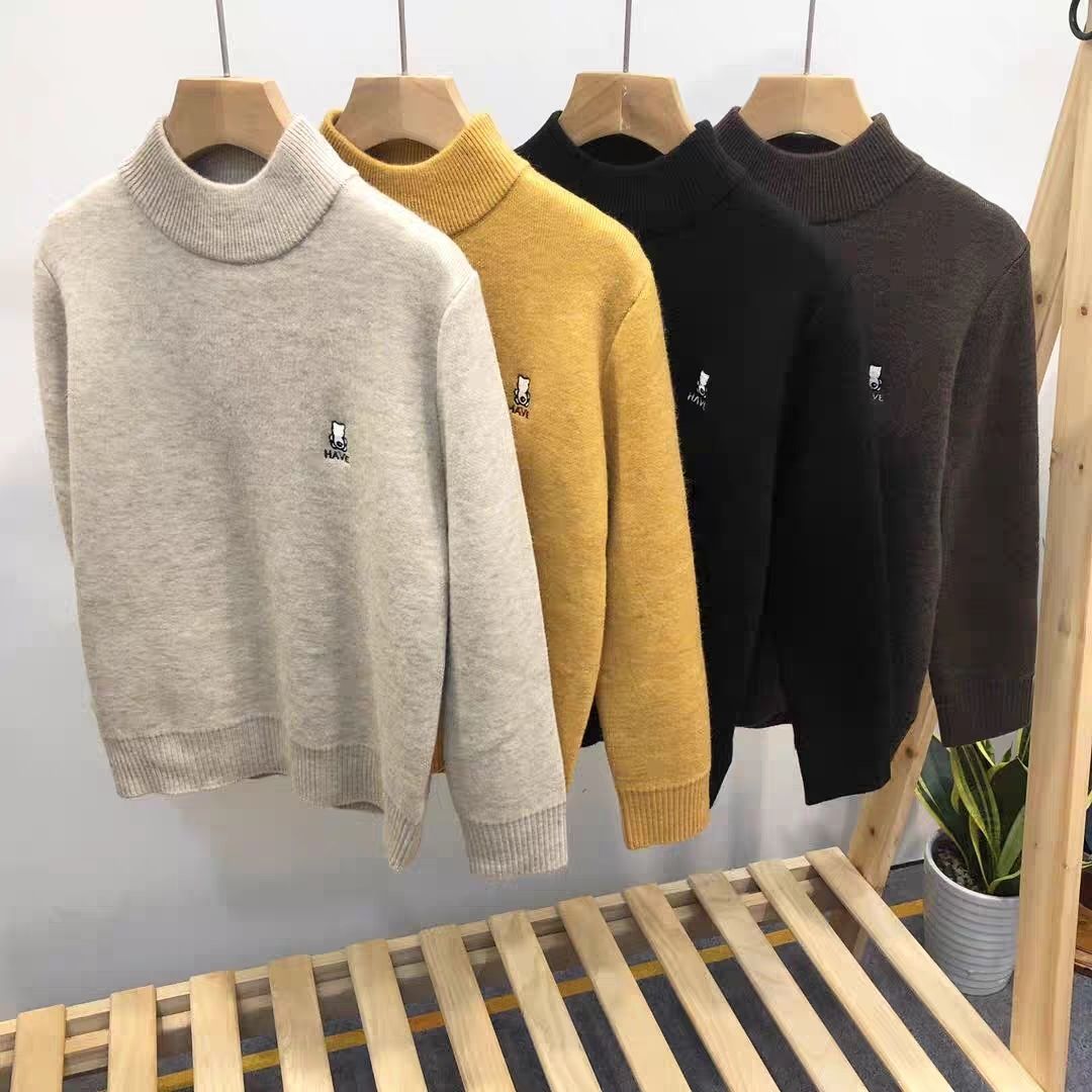 冬季男童一体绒毛衣儿童韩版加绒套头针织衫加厚中大童装半高领潮