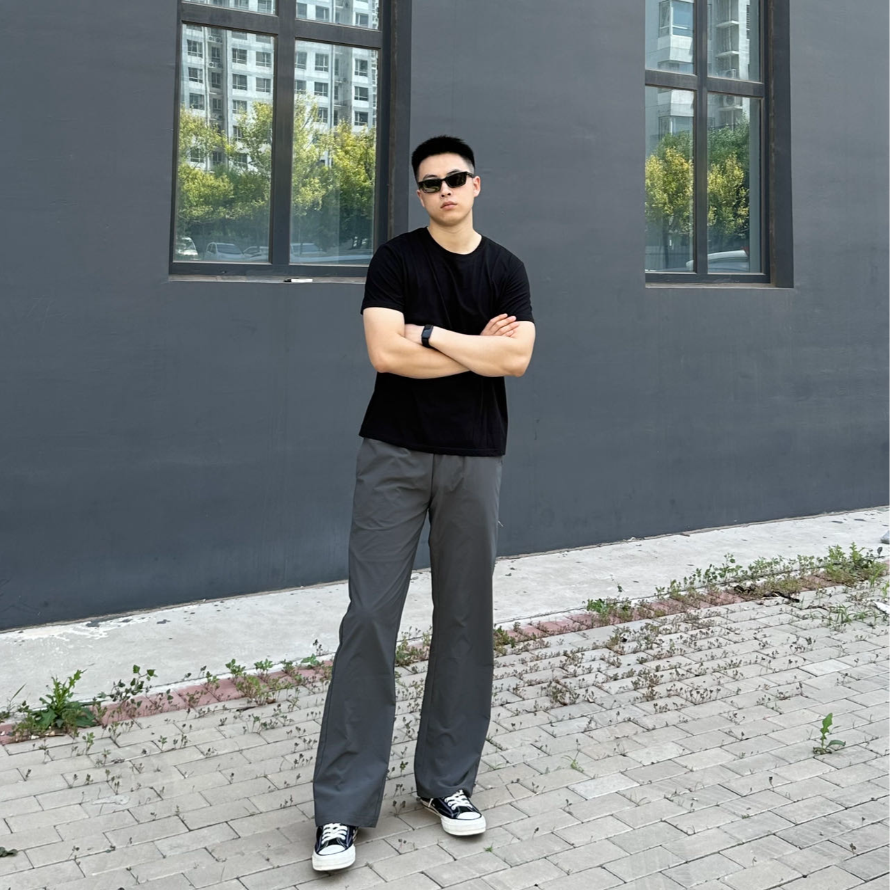 DIBTS#夏季宽松百搭立体剪裁凉感弯刀褶皱梭织休闲裤长裤薄款速干