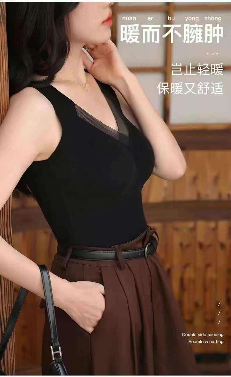 石墨烯保暖百搭网红无痕背心秋冬打底背心加厚保暖背心女士无钢圈