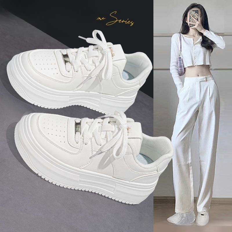 红蜻蜓牌厚底小白鞋女2023新款秋季透气女鞋百搭配裙子松糕超软增
