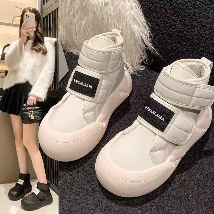 红蜻蜓牌面包棉鞋女士2023年秋冬季新款魔术贴厚底加绒保暖网红雪