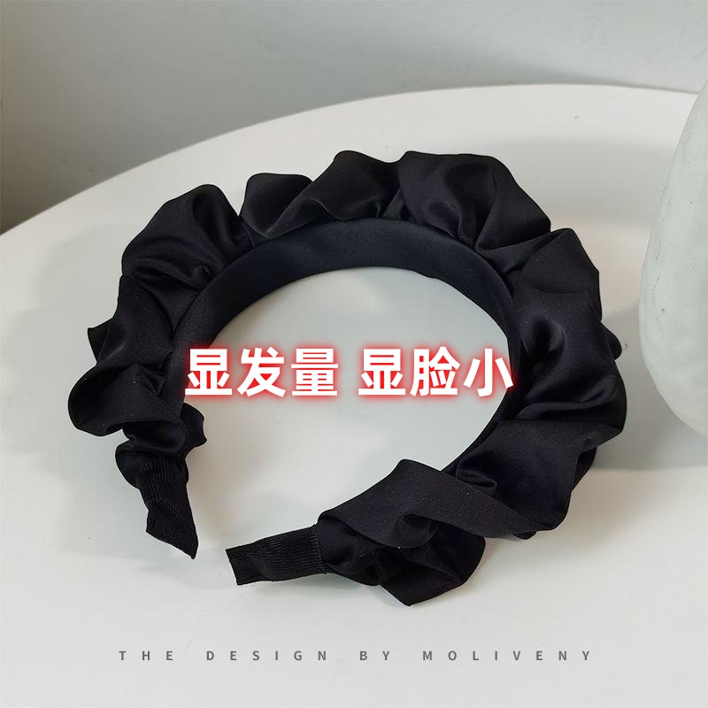 气质黑色褶皱宽边网红时尚超仙头箍发卡外出百搭简约头饰发饰法式