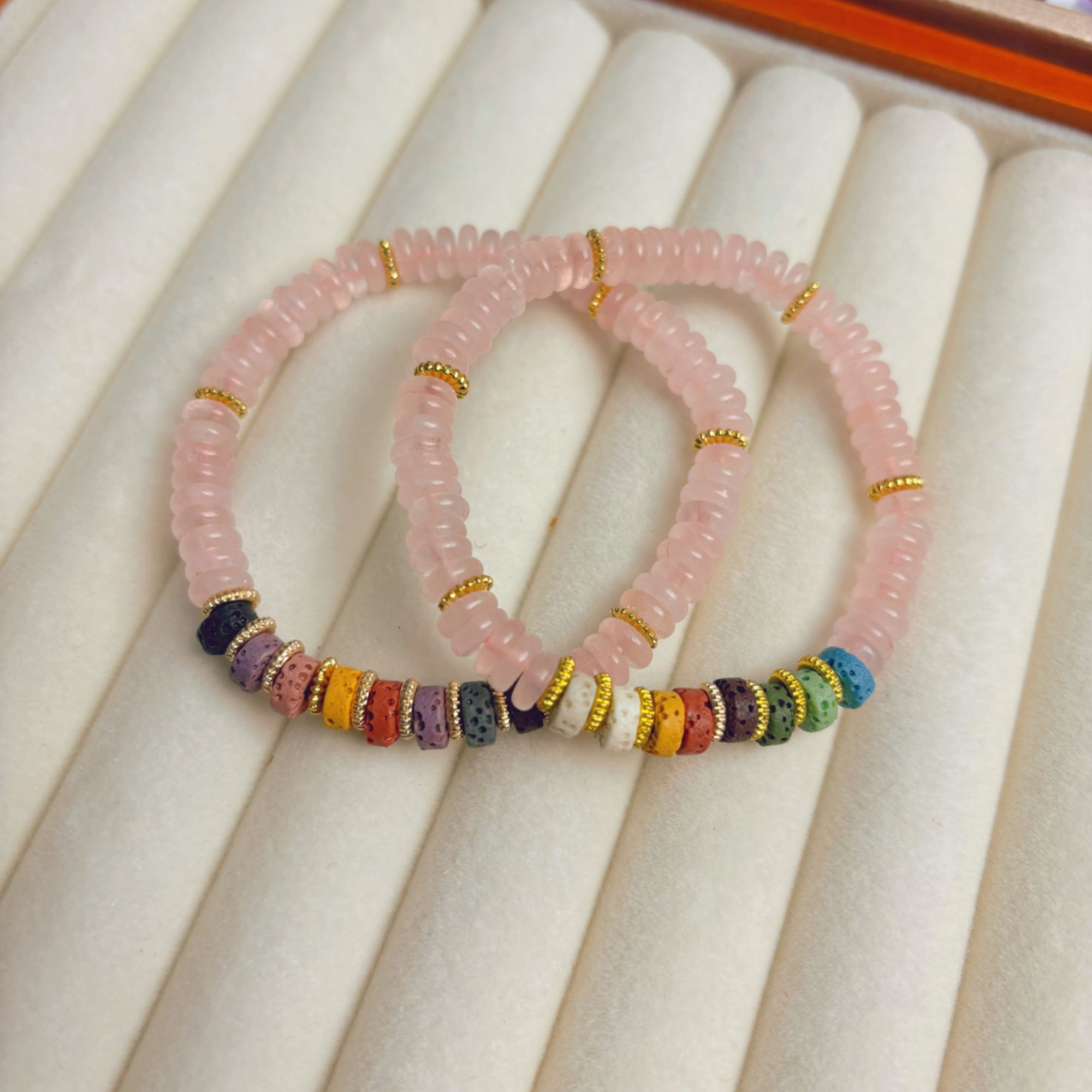 【小清新】粉水晶算盘珠原创手串6mm