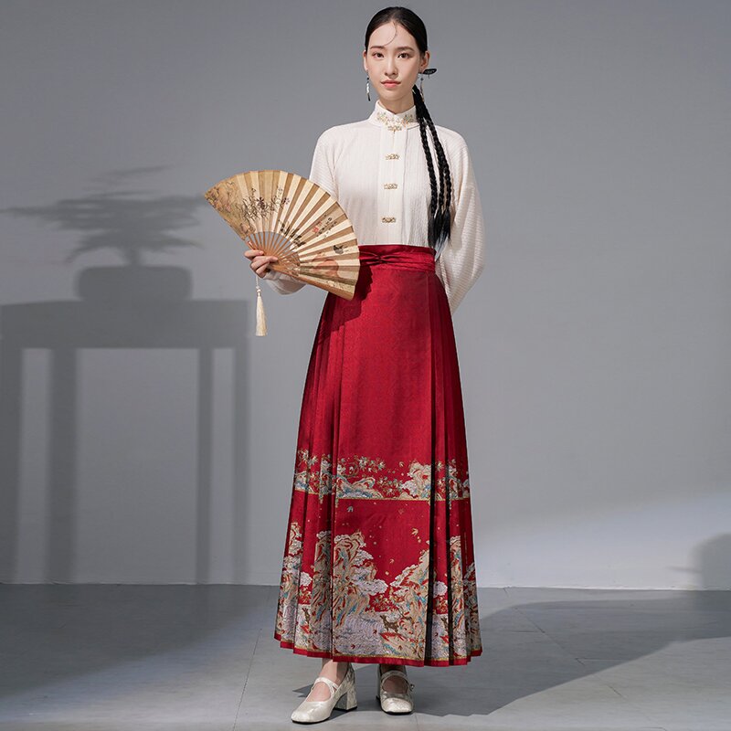 洛如嫣【意述金秋】新款中国风大摆织金仿妆花马面群6对褶日常穿搭