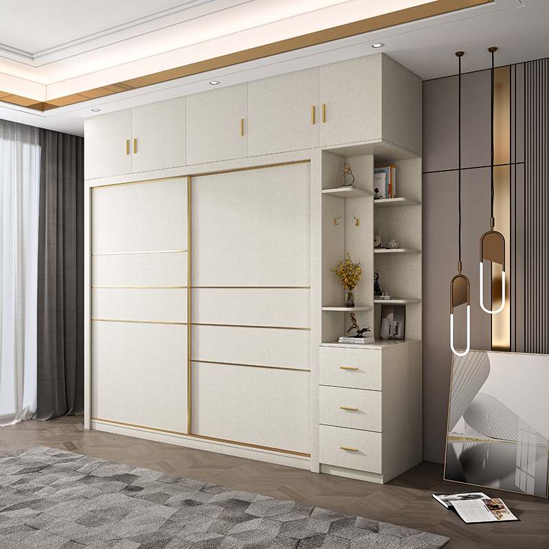 实木多层板推拉门衣柜组装现代卧室家用移门柜子免漆板生态板衣橱