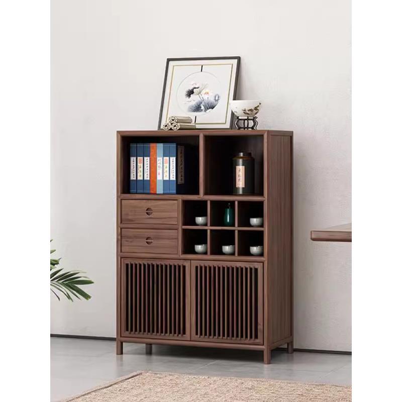 北美黑胡桃木茶叶柜小户型客厅置物柜现代简约收纳柜禅意实木边柜