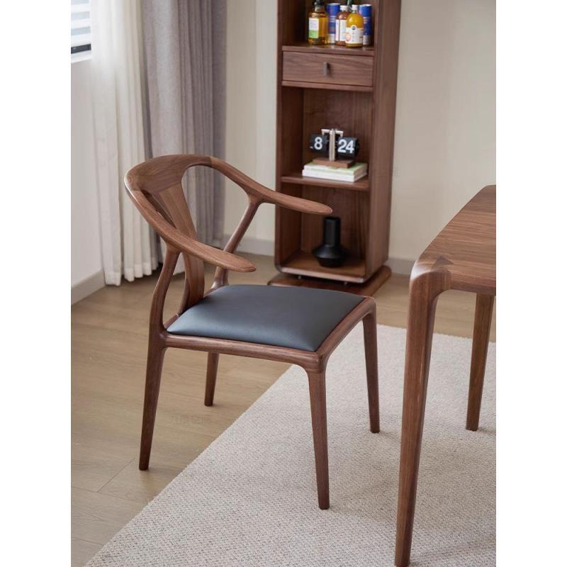 北美黑胡桃餐椅子电脑椅家用学习椅真皮座椅办公椅凳子挂椅