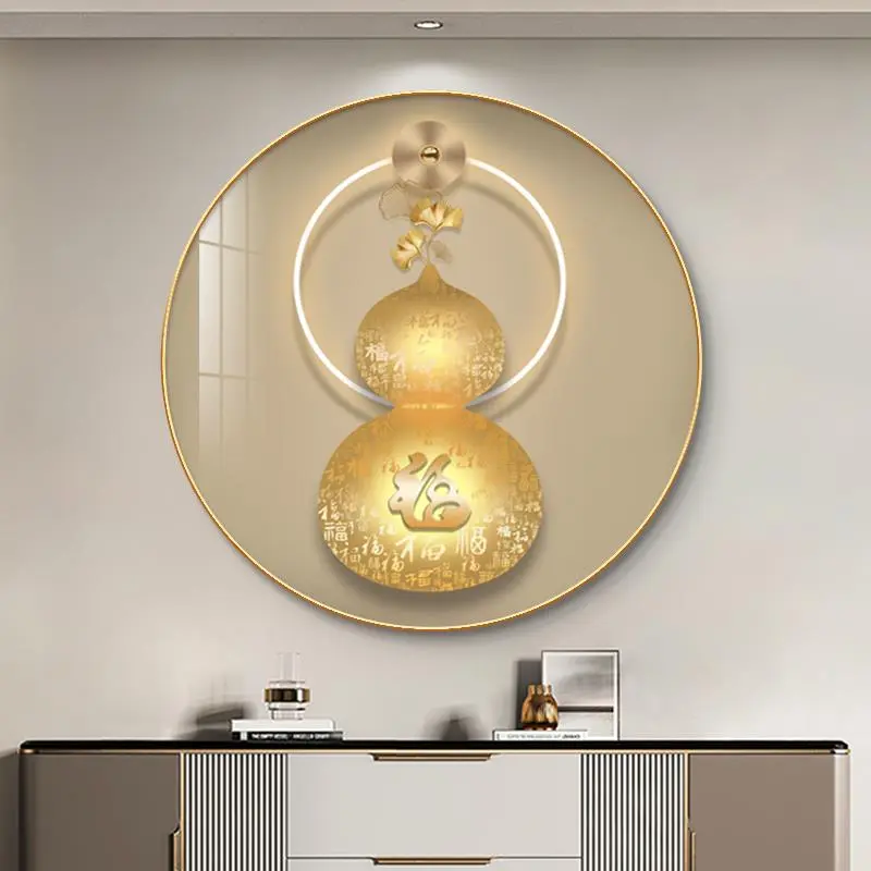 福禄吉祥圆形装饰画葫芦百福图客厅挂画现代轻奢入户走廊过道壁画