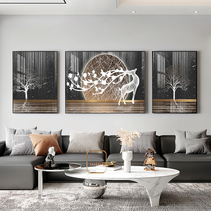 风格现代大气立体手工画麋鹿晶瓷画沙发背景墙挂画装饰画KT129
