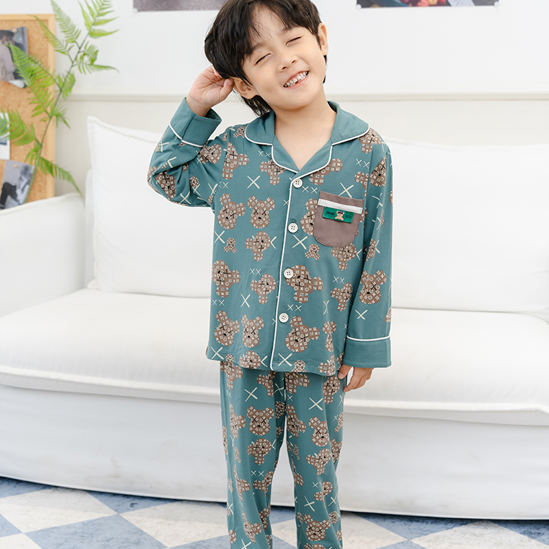 【熊熊组合】儿童睡衣男童春秋莱卡棉家居服卡通大童家居套服3905