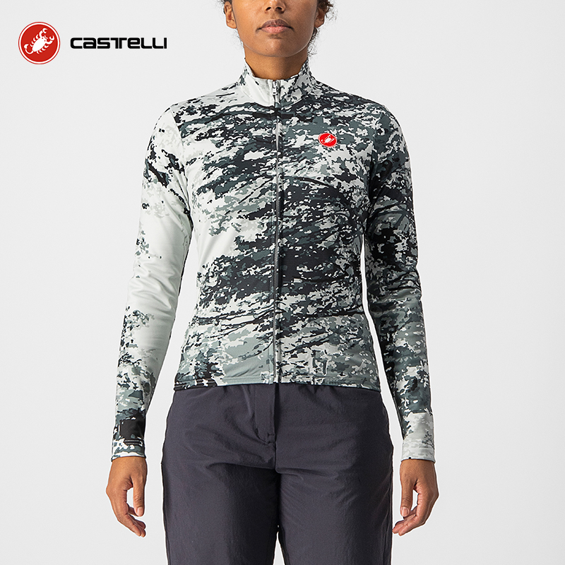 CASTELLI蝎子女春秋薄绒迷彩全地形喷墨长袖骑行服上衣4522540